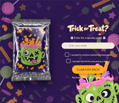 Mystery pack pop-up from the Zombie Candy template